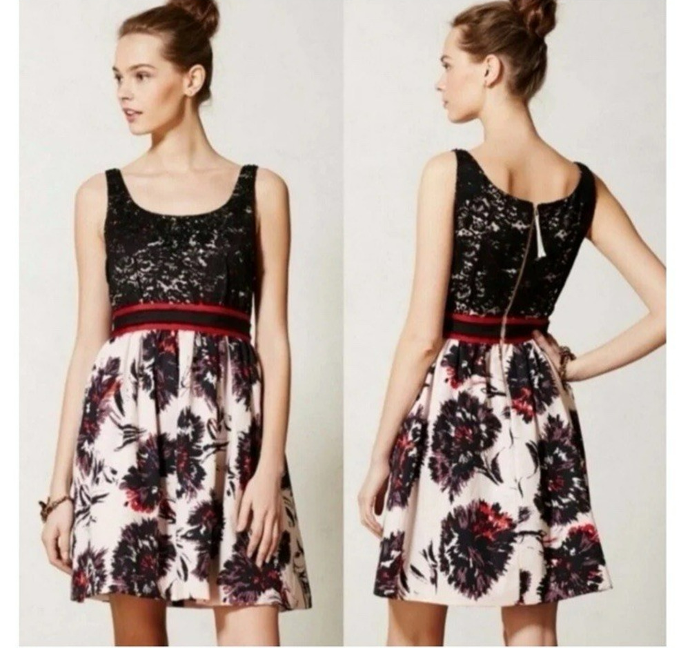 Anthropologie Peter Som Fit & Flare Dress Size 2 Lace Sequin Beaded Whimsygoth